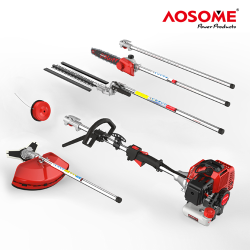 AOSOME 52CC Petrol Multi Function Garden Tool - Hedge Trimmer, Grass trimmer, Brush Cutter, Pruner Chainsaw & Extension Pole + Extra Bosch Spark Plug