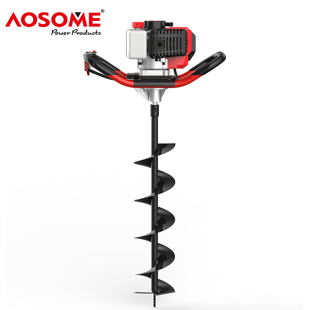 AOSOME Earth auger petrol driven, post hole borer 52cm³, ground drill with 3 bits (4
