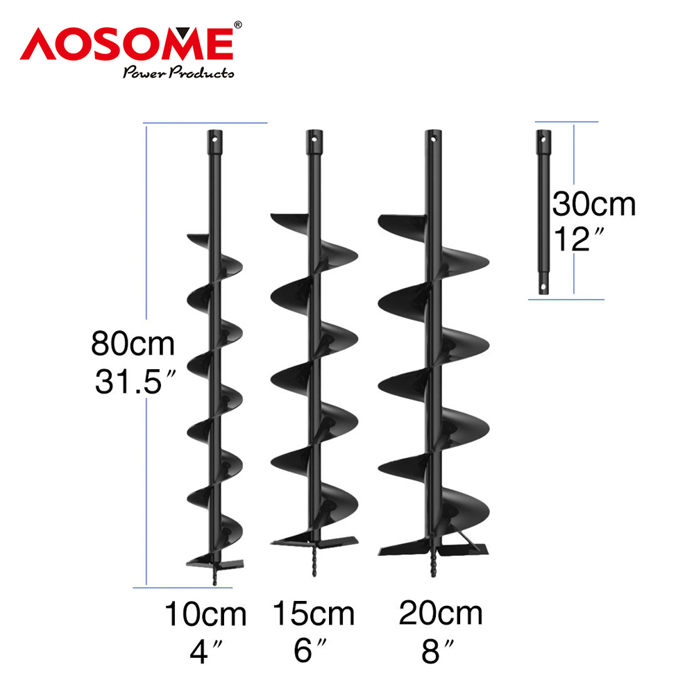 AOSOME Earth auger petrol driven, post hole borer 52cm³, ground drill with 3 bits (4